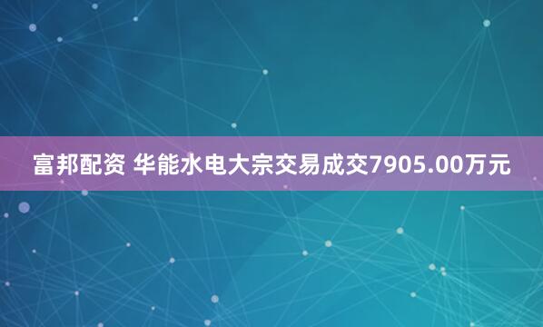 富邦配资 华能水电大宗交易成交7905.00万元